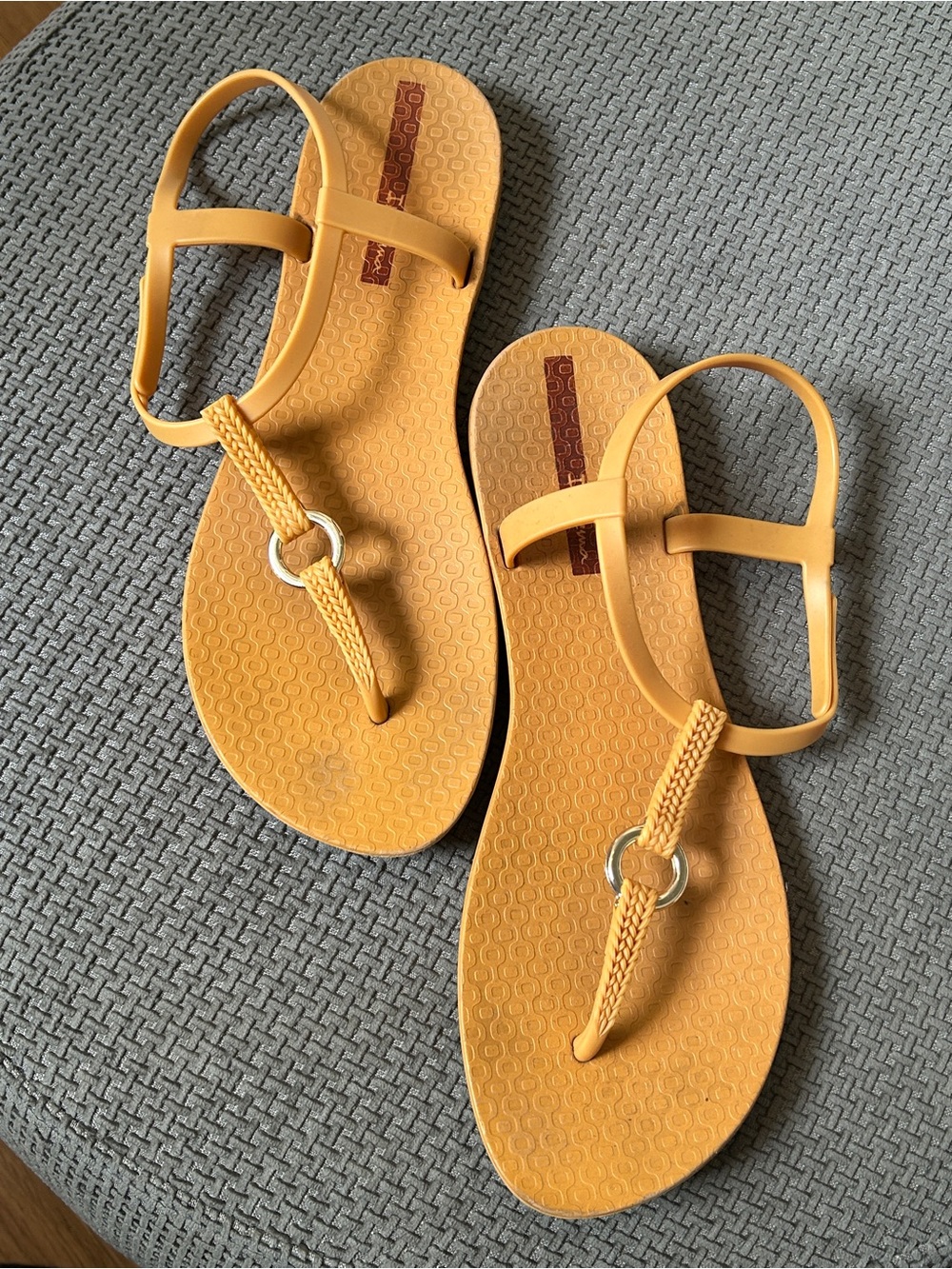 Ipanema Yellow Braided T-Strap Sandals with Ring Accent